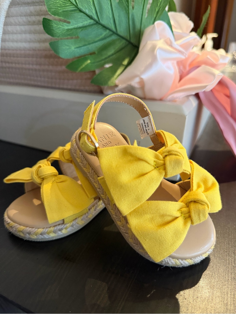 Janie and Jack Yellow Bow Espadrille-Style Sandals